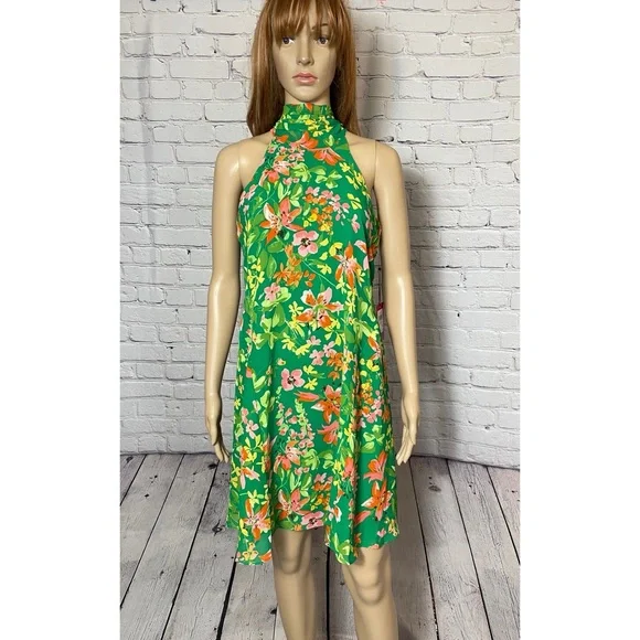 Floral Print Vince Camuto Floral A Line Dress Vince Camuto Halter Tie Neck  Emerald Green Floral
